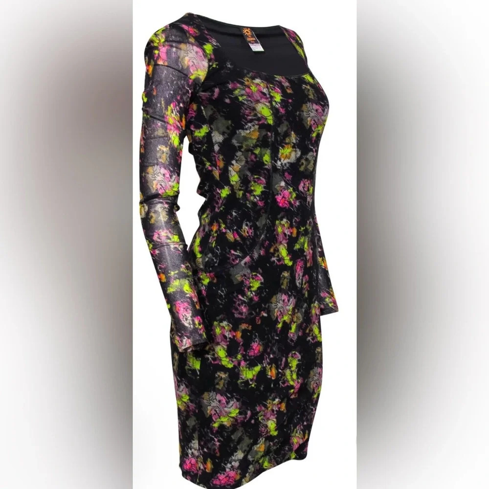 Vintage Jean Paul Gaultier Soleil Mesh Midi Dress, Black Floral, Size Med, NWT - Picture 7 of 7